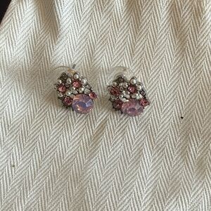 Pink Crystal Cluster Stud Earrings - Brand Not Visible